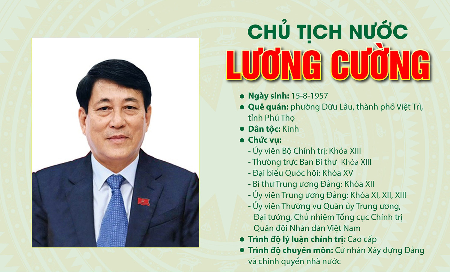 Tóm tắt tiểu sử Chủ tịch nước Lương Cường